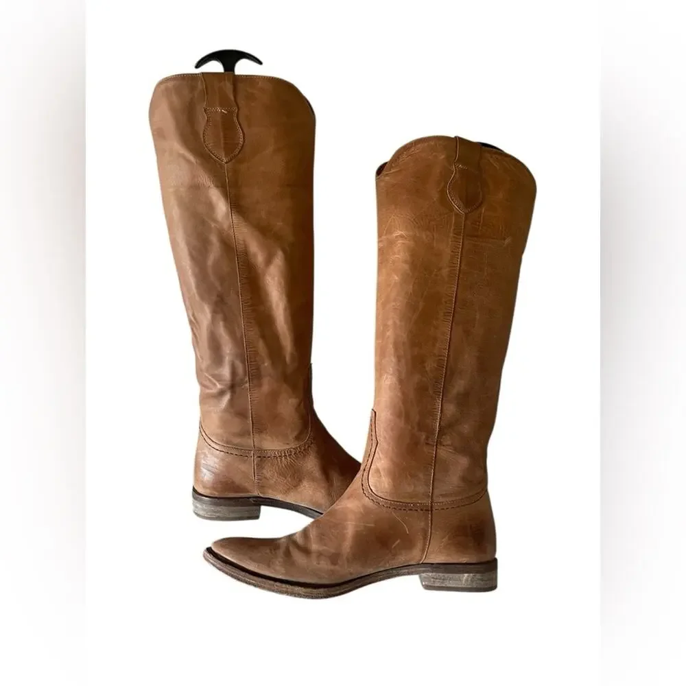 Lucchese Leather Braided Accents Riding Boots Women's Size: 8.5M